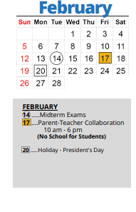 District School Academic Calendar for Fairview Alternative for February 2023