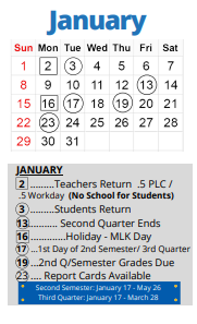 District School Academic Calendar for Central SR. High for January 2023