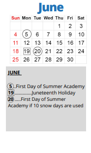 District School Academic Calendar for Foreign Language Academy for June 2023