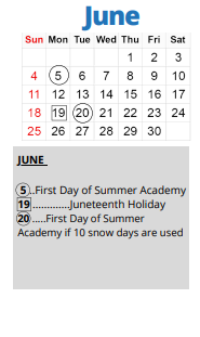 District School Academic Calendar for Richardson Elementary for June 2023