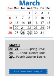 District School Academic Calendar for Pitcher Elementary for March 2023