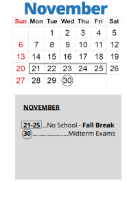 District School Academic Calendar for K C Middle School Of The Arts for November 2022