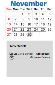 District School Academic Calendar for Pershing Early Childhood for November 2022