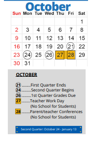 District School Academic Calendar for K C Middle School Of The Arts for October 2022