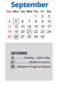 District School Academic Calendar for Pershing Early Childhood for September 2022