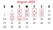 District School Academic Calendar for Opport Awareness Ctr for August 2022