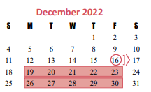 District School Academic Calendar for Roberta Wright Rylander Elementary for December 2022
