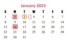 District School Academic Calendar for Cinco Ranch Junior High for January 2023