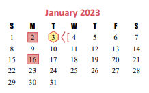 District School Academic Calendar for Taylor High School for January 2023