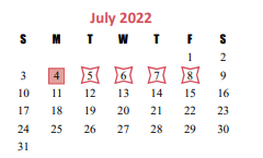 District School Academic Calendar for Bear Creek Elementary for July 2022