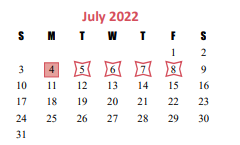 District School Academic Calendar for Roberta Wright Rylander Elementary for July 2022