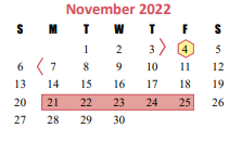 District School Academic Calendar for James E Williams Elementary for November 2022