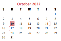 District School Academic Calendar for Opport Awareness Ctr for October 2022