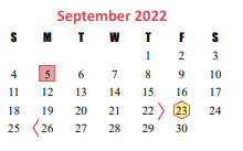 District School Academic Calendar for Memorial Parkway Elementary for September 2022