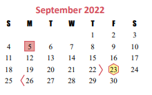 District School Academic Calendar for Odessa Kilpatrick Elementary for September 2022