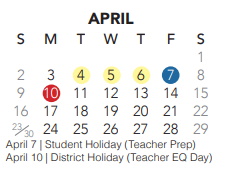 District School Academic Calendar for Heritage Elementary for April 2023