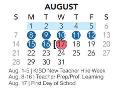 District School Academic Calendar for Bluebonnet Elementary School for August 2022