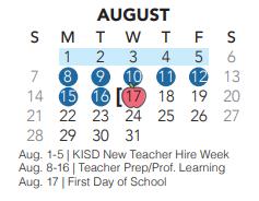 District School Academic Calendar for Bear Creek Intermediate for August 2022