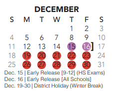 District School Academic Calendar for Chisholm Trail Intermediate School for December 2022