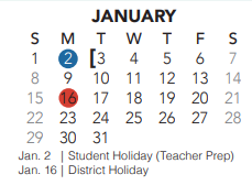 District School Academic Calendar for New Direction Lrn Ctr for January 2023