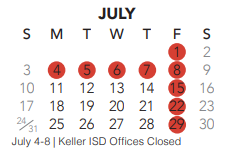 District School Academic Calendar for New Elementary for July 2022