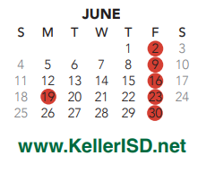 District School Academic Calendar for Hillwood Middle School for June 2023