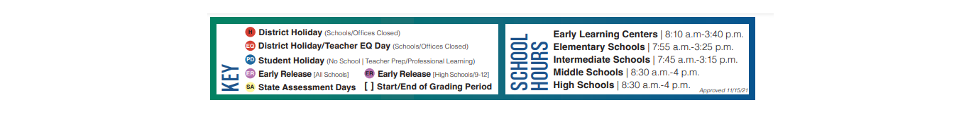 District School Academic Calendar Key for New Elementary