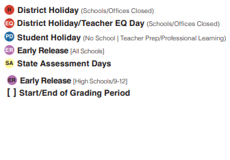 District School Academic Calendar Legend for Bear Creek Intermediate