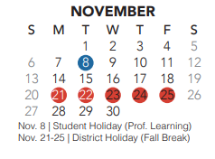 District School Academic Calendar for Park Glen Elementary for November 2022