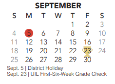 District School Academic Calendar for Lone Star Elementary for September 2022