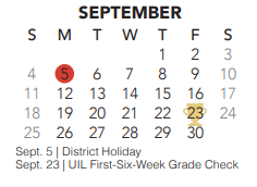 District School Academic Calendar for Bear Creek Intermediate for September 2022