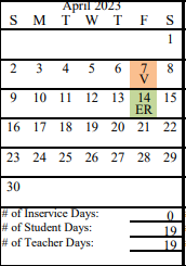 District School Academic Calendar for Sterling Elementary for April 2023