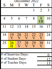 District School Academic Calendar for Seward Elementary for December 2022