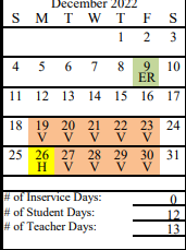 District School Academic Calendar for Redoubt Elementary for December 2022