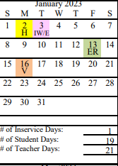 District School Academic Calendar for Skyview High School for January 2023