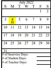 District School Academic Calendar for Tustumena Elementary for July 2022