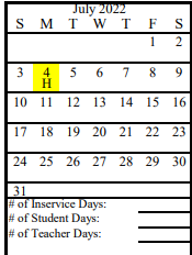 District School Academic Calendar for Ninilchik School for July 2022