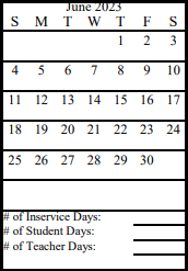 District School Academic Calendar for Spring Creek School for June 2023