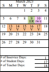District School Academic Calendar for Voznesenka Elementary for March 2023