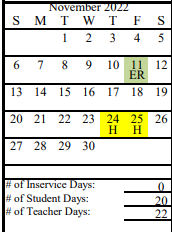 District School Academic Calendar for Seward Elementary for November 2022