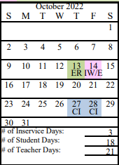 District School Academic Calendar for Nikolaevsk School for October 2022