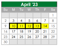 District School Academic Calendar for Kennedale Alter Ed Prog for April 2023