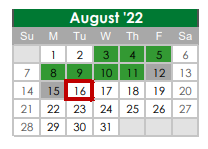 District School Academic Calendar for Kennedale J H for August 2022