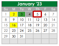 District School Academic Calendar for James A Arthur Intermediate School for January 2023