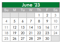 District School Academic Calendar for James A Arthur Intermediate School for June 2023