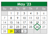 District School Academic Calendar for Kennedale Alter Ed Prog for May 2023