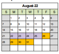 District School Academic Calendar for Stocker Elementary for August 2022