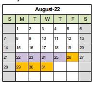 District School Academic Calendar for Strange Elementary for August 2022