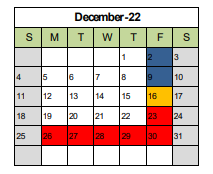 District School Academic Calendar for Stocker Elementary for December 2022