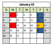 District School Academic Calendar for Pleasant Prairie Elementary for January 2023